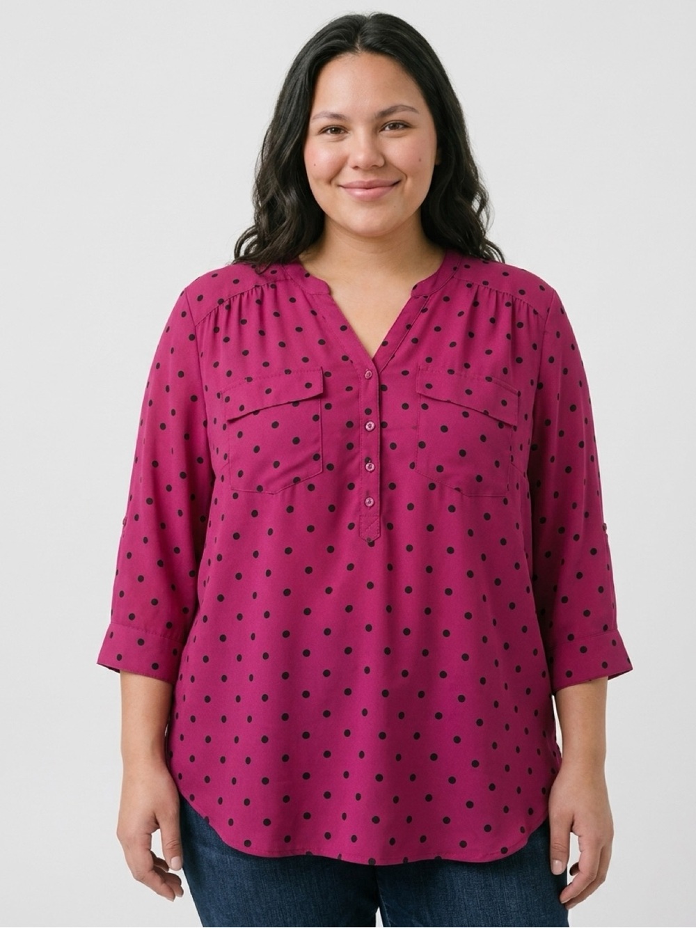 torrid Magenta Polka Dot Henley Blouse